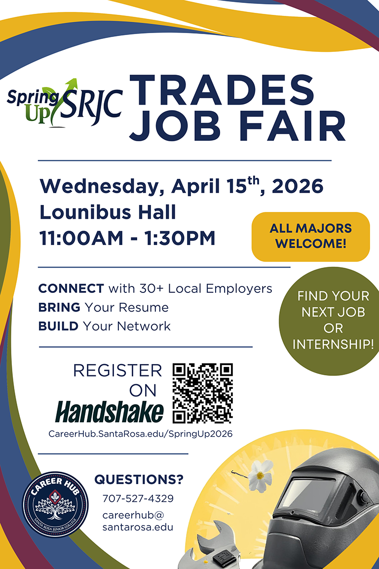 Spring Up SRJC Trades Job Fair April 15th. Register on Handshake