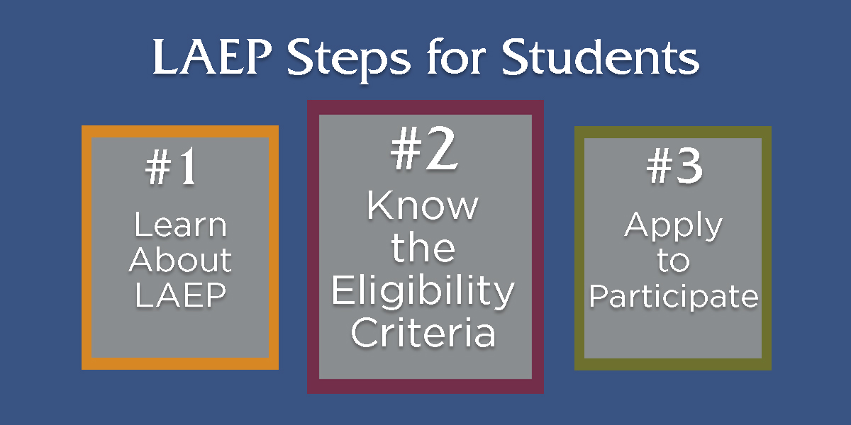 LAEP Process graphic for Students. Step 2 Eligibility Criteria